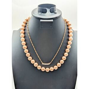 Kenneth J. Lane 12 mm Pink Faux Pearl & Floating CZ Rose Tone Necklaces